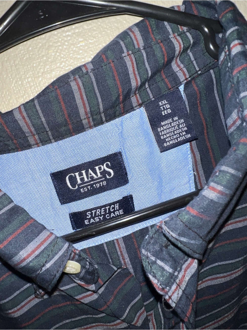 Chaps Green Navy Red Striped Stretch Button-Up Shirt
